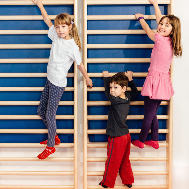 children climbing on wall bars  - Valokuva, kuva