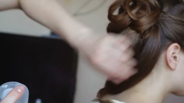 Hair stylist makes the bride before a wedding - Footage, Video