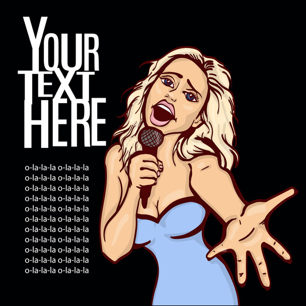 vector illustration of a singing  woman . karaoke party . copy space - Vector, Image