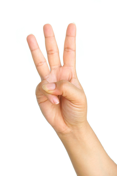 Gros plan de la main avec trois doigts vers le haut
  - Photo, image