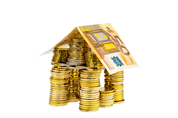 House from â‚¬ coins from money - Фото, изображение