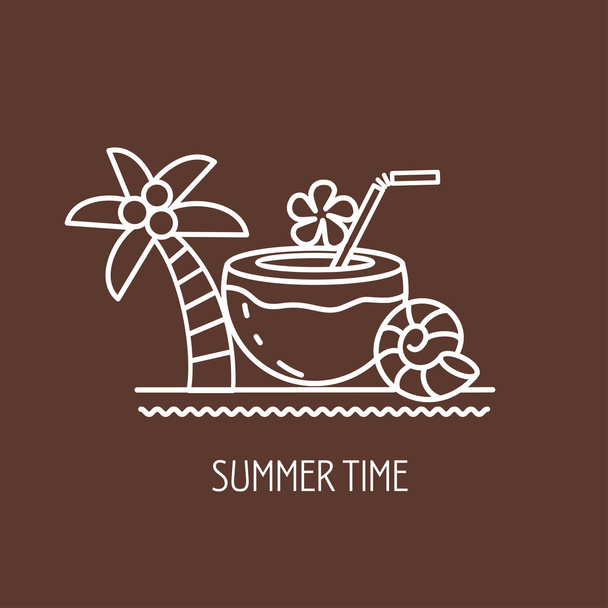  Sommer, Cocktail und Palme, das Wahrzeichen des Sommerurlaubs. Vektorillustration - Vektor, Bild