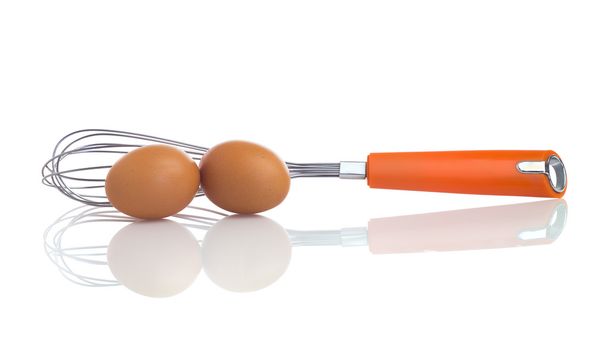Two eggs with a balloon whisk - Photo, Image
