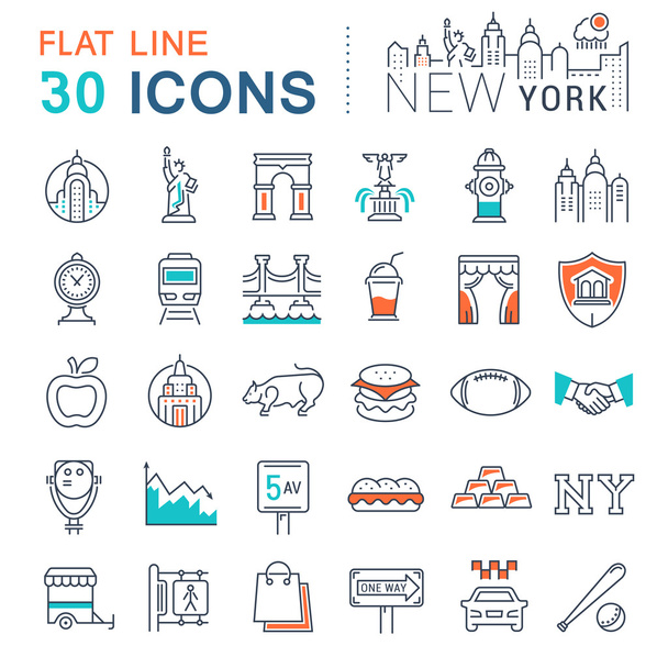 Set icone della linea piana vettoriale New York
 - Vettoriali, immagini