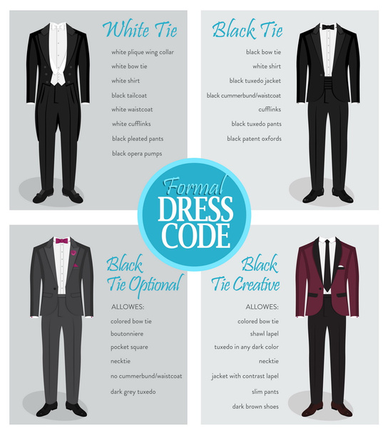 Formal dress code guide for men - Vector, Imagen