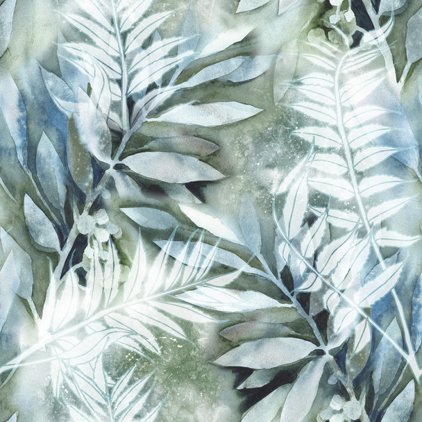 Watercolor Leaves Seamless Pattern - Fotoğraf, Görsel