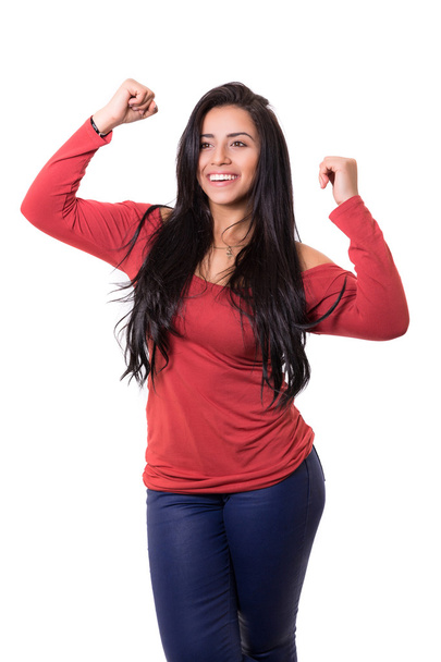 Счастливая женщина с поднятыми руками
  - Фото, изображение