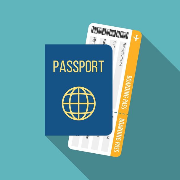 Travel icon, passport and boarding pass, flat design - Vector, Image