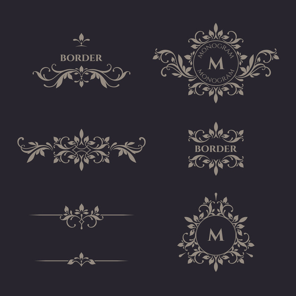 Classical elements. Decorative vector monogram and border. - Vektör, Görsel