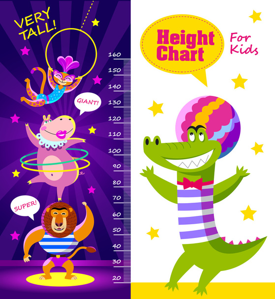 Kids height chart with cartoon circus artists. - Vektör, Görsel