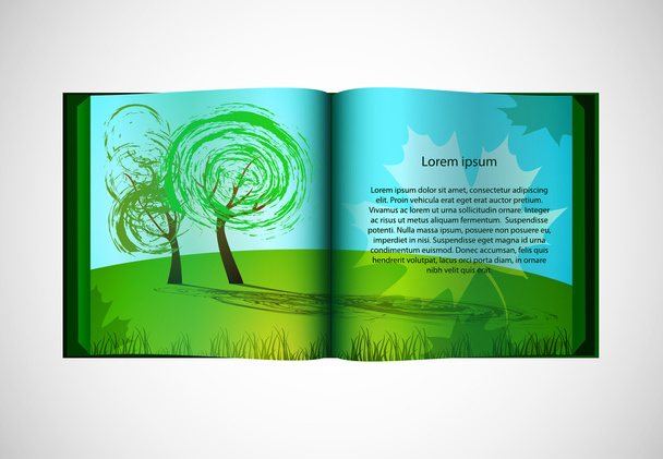 Open book with illustration - Vector, Image
