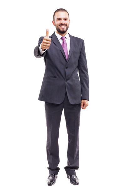 smiling businessman in suit thumbs up - Фото, изображение