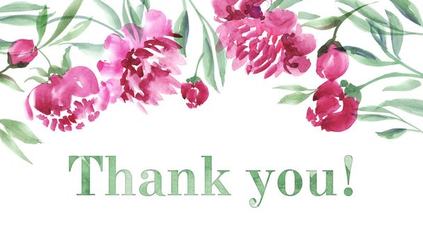 elegante sjabloon voor kaart met hand getrokken floral afbeelding. roze peo - Foto, afbeelding