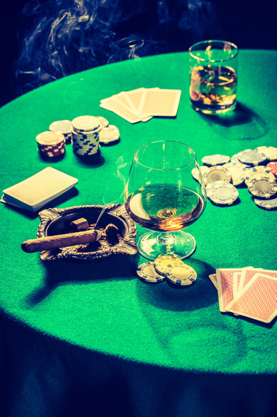 Vintage table for poker with cards and chips - Fotó, kép