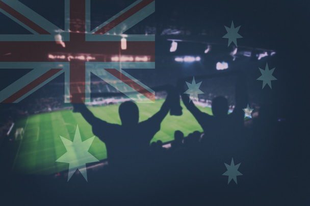 футбольний стадіон з вентилятори та накладання прапор Австралії - Фото, зображення