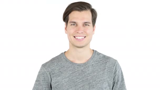 Portrait of Young handsome man with great smile. Isolated over white background. - Footage, Video