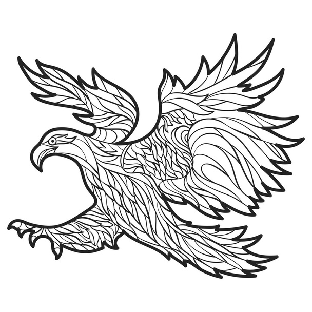 Vector monochrome hand drawn illustration of eagle. - Vector, Image