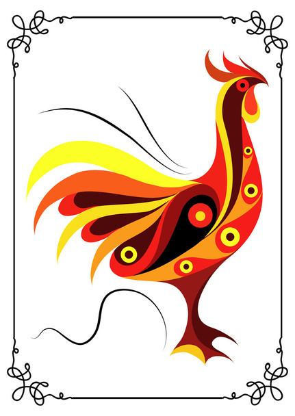 Graphic illustration with a fiery cock 18 - Vektori, kuva