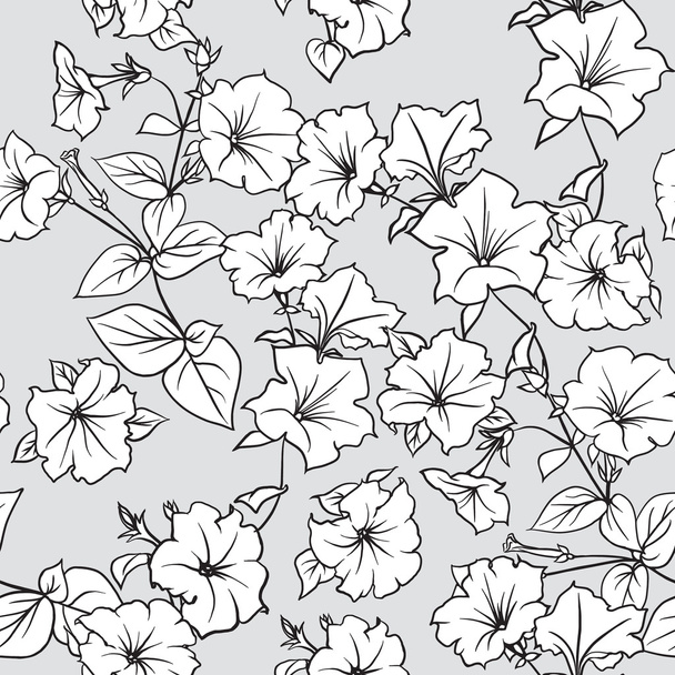 Seamless pattern with leaves and petunia flowers - Vektor, obrázek