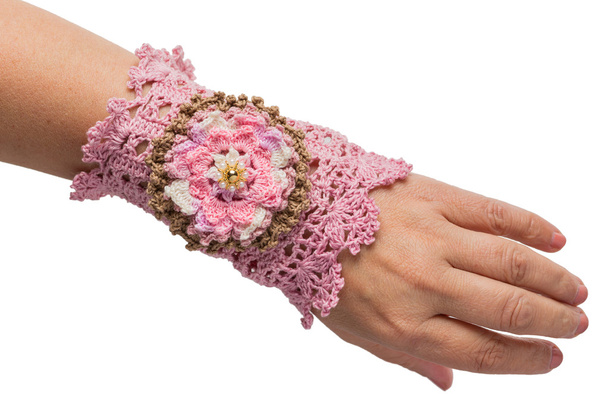 Pink hand- Knitted bracelet - Photo, Image