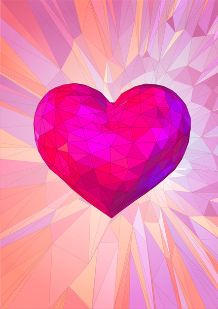 Low poly pink heart on fantastic background - Vektör, Görsel