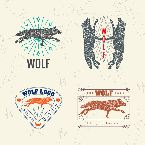 森林オオカミと設定のベクトルのカラフルなロゴ - ベクター画像
