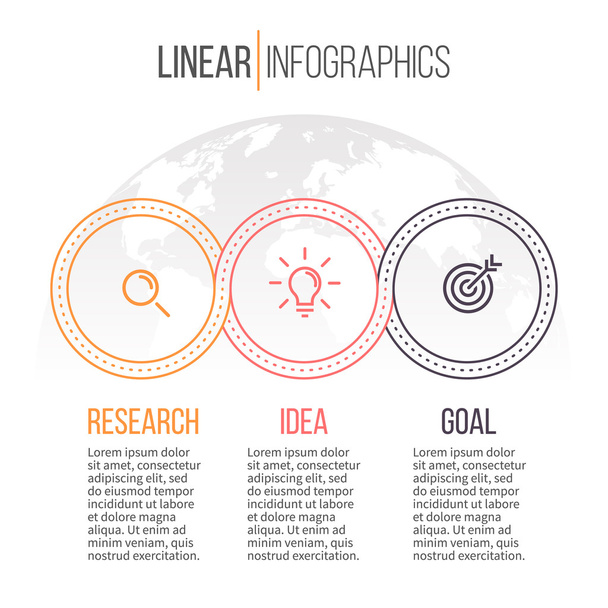 Linear infographics. Timeline with 3 steps. - Vettoriali, immagini