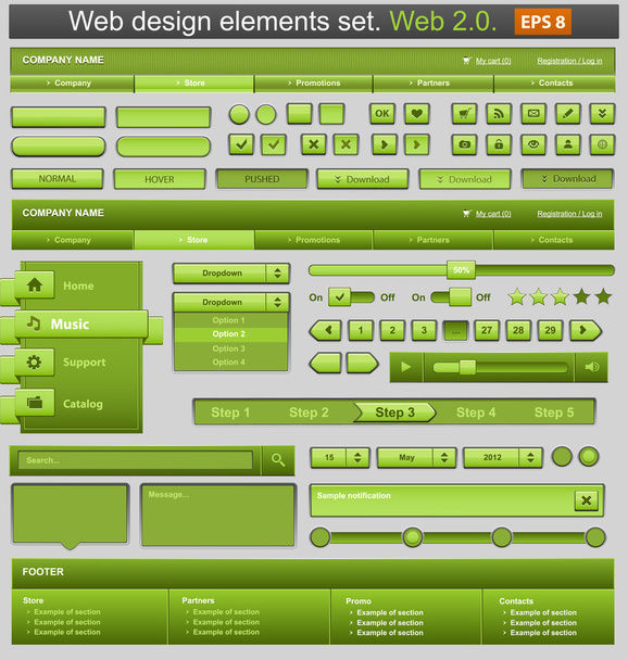 Green web design elements set - Wektor, obraz