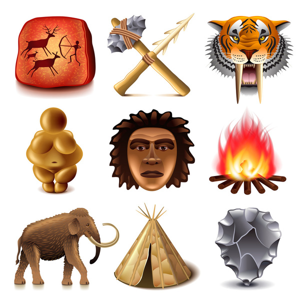 Prehistoric people icons vector set - Vector, Image