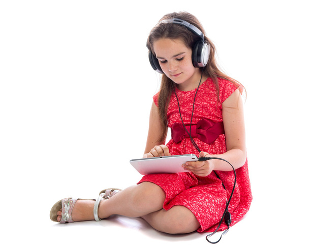 kleines Mädchen mit Tablet-PC Hintergrund - Foto, Bild