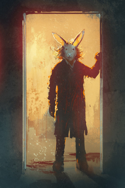 man met konijn masker permanent aan de deur - Foto, afbeelding