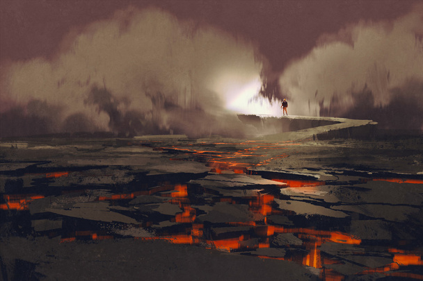 trhliny v zemi s magma - Fotografie, Obrázek