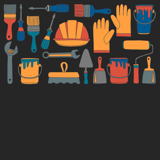 Repair and renovation tools Hand drawn vector icons - Διάνυσμα, εικόνα