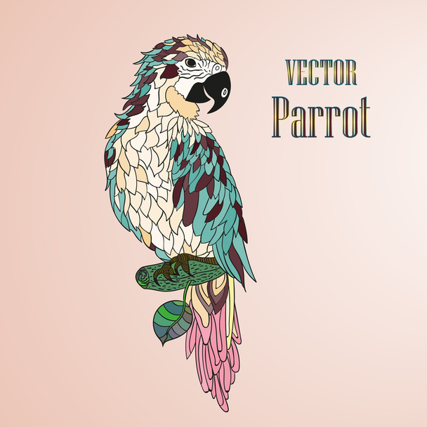 Zentangle stylized cartoon parrot. - Vector, afbeelding