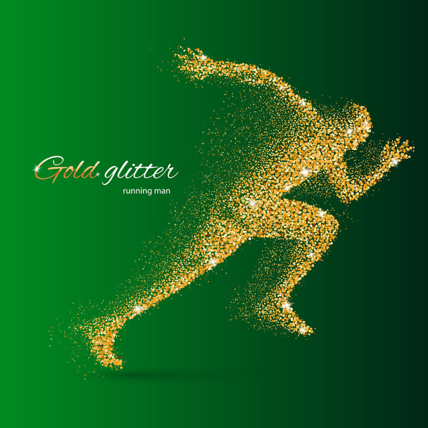 Futó ember arany részecskék formájában, a zöld - Vektor, kép