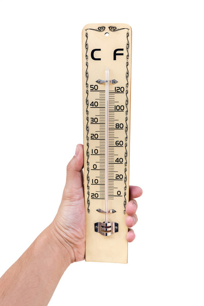 W. geïsoleerd op een witte achtergrond met kopie spaceooden thermometer - Foto, afbeelding