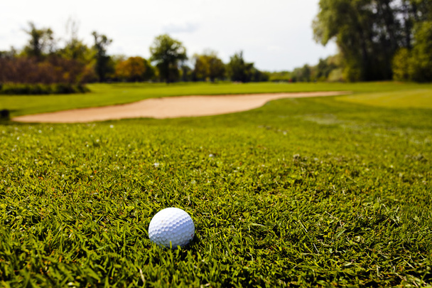 golflabda a fűben, Megjegyzés sekély mélység-ból mező - Fotó, kép