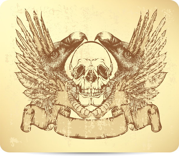 Skull with griffins and wings, hand-drawing. Vector illustration. - Wektor, obraz