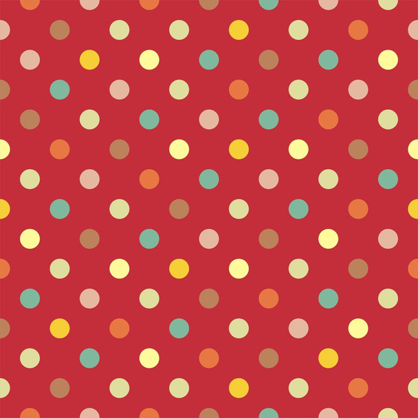 fundo vermelho escuro padrão vetorial sem costura retro com bolinhas coloridas
 - Vetor, Imagem