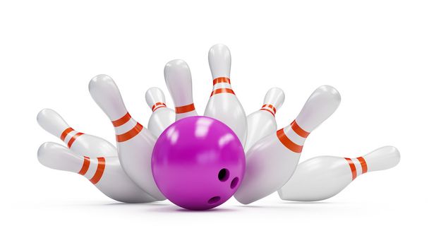 Bowling strike on a white background - Photo, Image