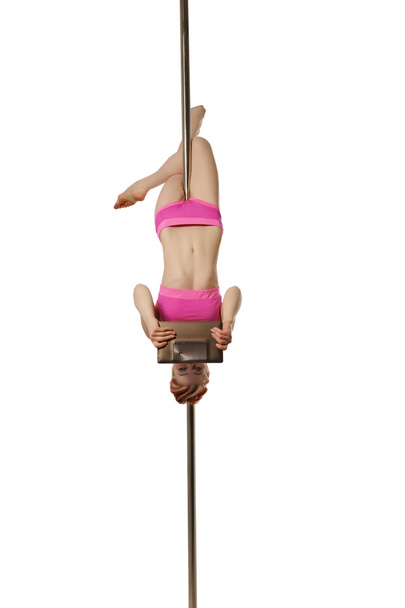 Woman working with tablet while hanging on pylon - Φωτογραφία, εικόνα