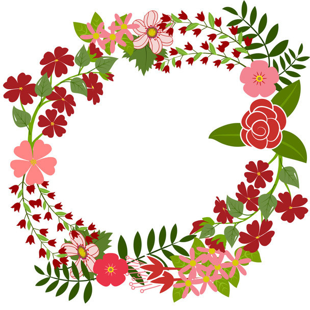 Wreath of red and pink flowers - Vetor, Imagem