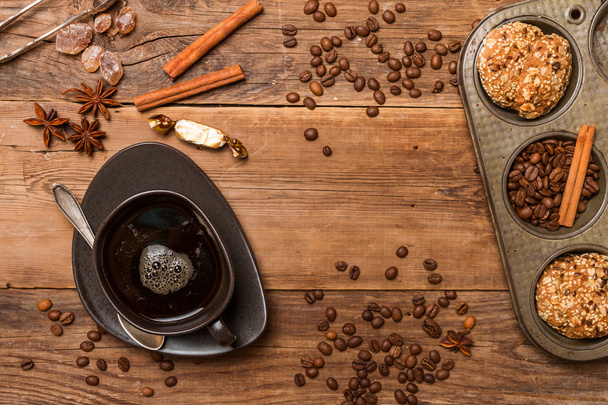 Espresso z ziaren kawy i ciasteczka - Zdjęcie, obraz