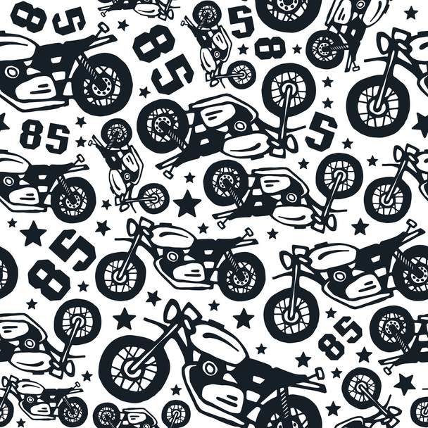 Seamless pattern with motorcycles drawings - Vettoriali, immagini