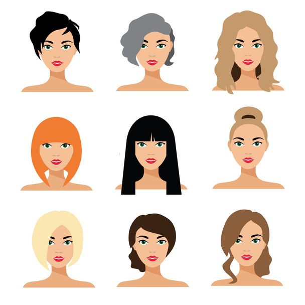 Set of woman hair styling vector flat Illustration - Vector, Image