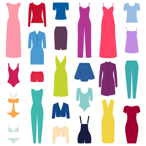 Conjunto de iconos de ropa de mujer, ilustración vectorial
 - Vector, imagen