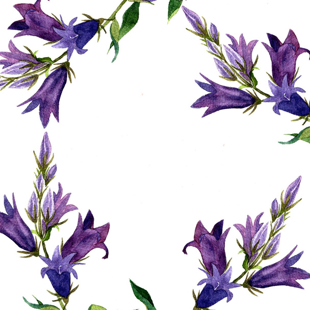 background with watercolor drawing blue bell flowers - Photo, Image