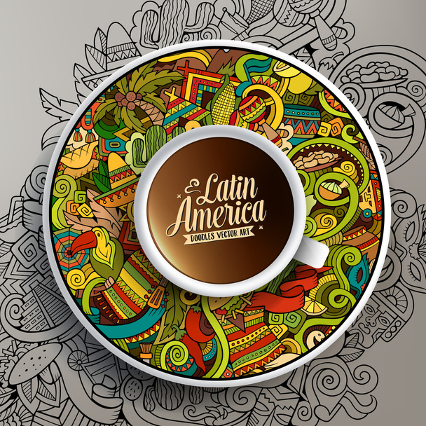 Φλιτζάνι καφέ και χειροποίητη Λατινική αμερικανική θέμα - Διάνυσμα, εικόνα