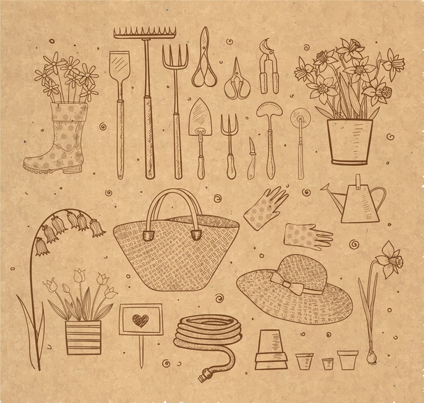 hand-drawn sketch garden elements - Vektori, kuva
