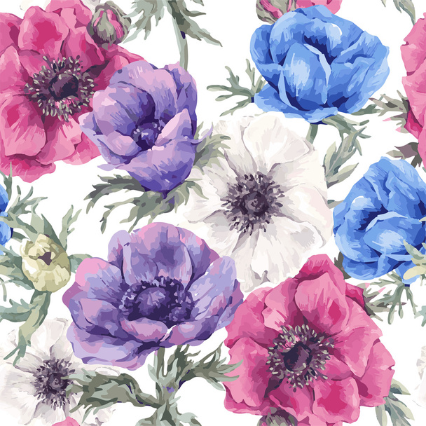 Floral seamless pattern with blooming anemones - Vector, Image